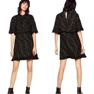 Zara Woman Black Tweed Fringe Mini Dress-NWT-Small